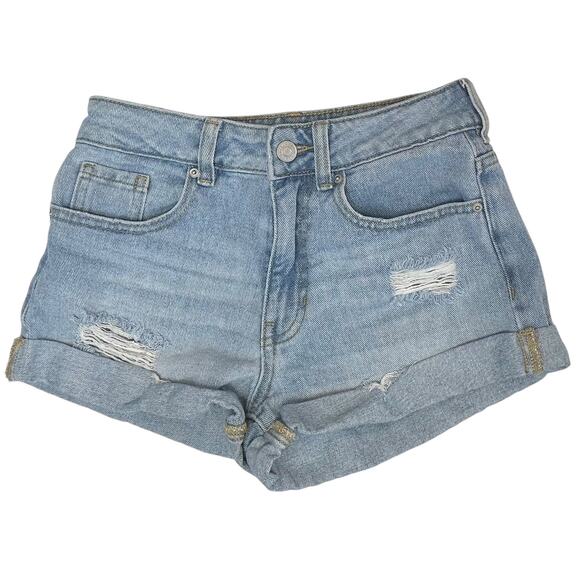2/$30 PacSun Mom Jean Shorts Distressed Blue Denim Cuffed Light Wash Size 23 - Picture 4 of 11